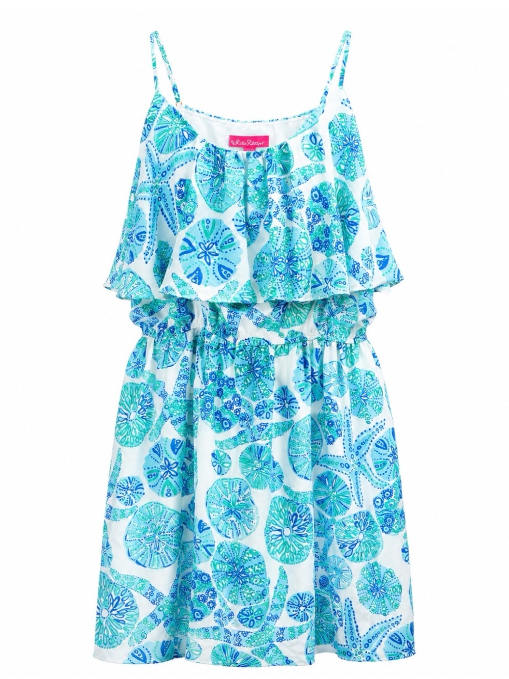 🦢Lilly Pulitzer For target white blue sea urchin ruffled flare dress size L GUC